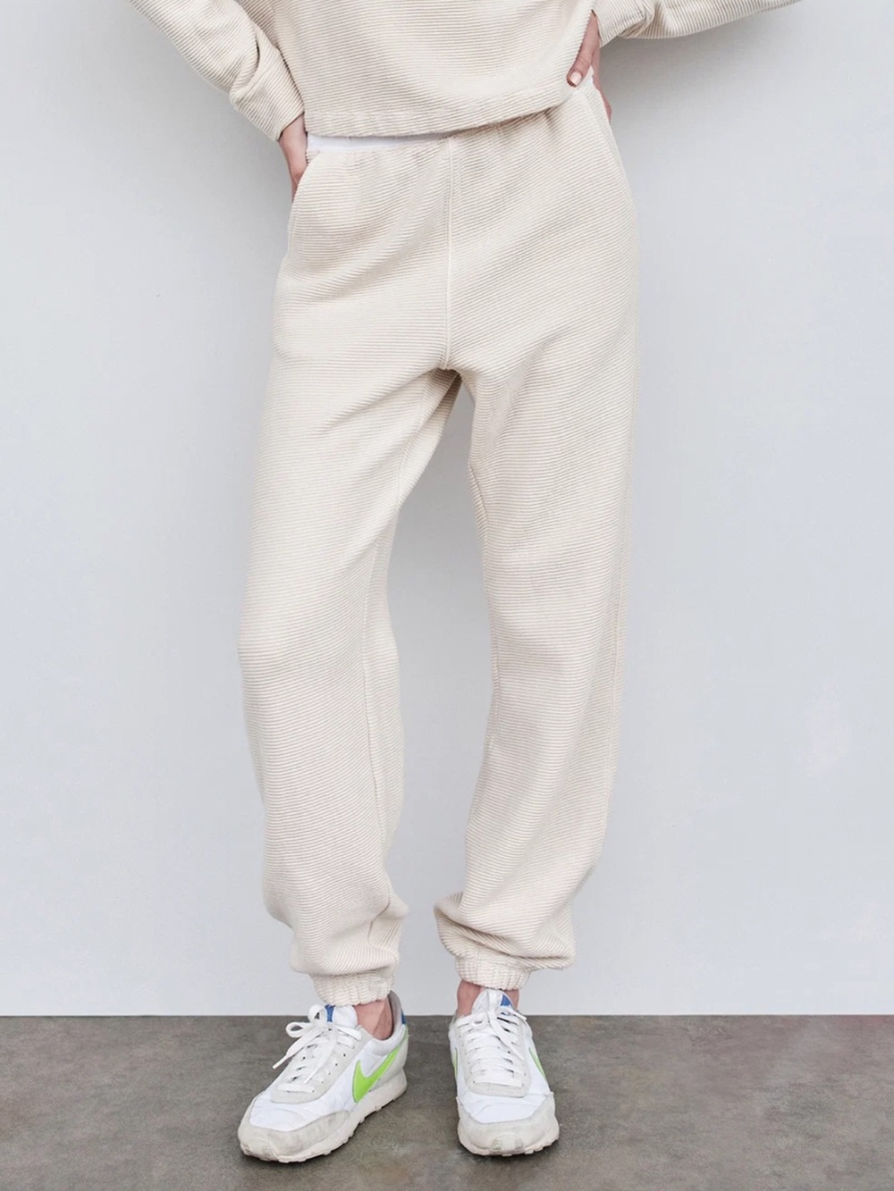 Stateside Rib Johgers in Cream size XS